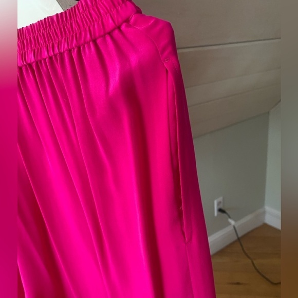 Diane Von Furstenburg 100% Silk Wide Leg Pants Pink Elastic Waistband VTG - Picture 3 of 12